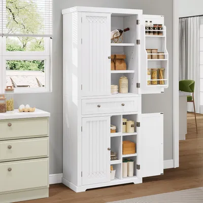 Produktbild von Küchenschrank Buffetschrank mit Verstellbaren Einlegeböden, Schublade, Vorratsschrank, 40 x 76 x 182,5 cm, Weiß