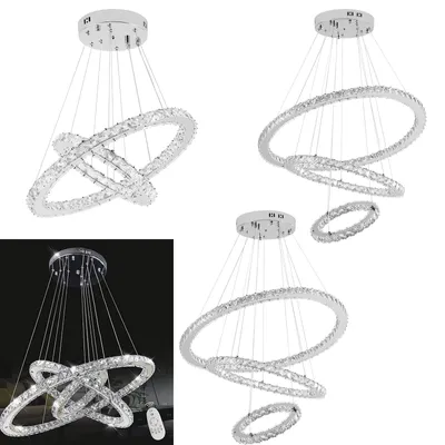 Productafbeelding van LILIIN LED-kristallen plafondlamp, 96W, 3 ringen, koelwit, kroonluchter, elegant ringontwerp, moderne plafondlamp voor woonkamer, slaapkamer