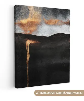 Produktbild von MuchoWow® - Leinwandbilder - Abstrakt - Gold - Chic - Schwarz - Grau, Wandbild, Wanddeko Bilder Wohnzimmer, 30x40 cm