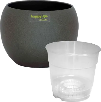 Produktbild von Set2 Orchideen Keramik Blumentopf Madeira dunkel grau struktur Kugel Ø 19 H 15,0 cm