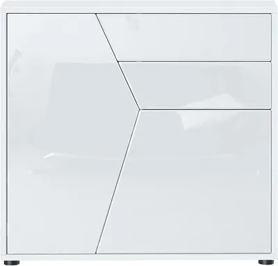 Produktbild von Sideboard Benny,  Germany, Kommode mit 2 Türen und 2 Schubladen, Weiß matt/Weiß Hochglanz (79 x 74 x 36 cm)