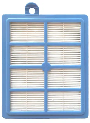A blue framed HEPA filter with white pleated filter material.