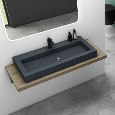 Produktbild von Mai&Mai Mineralguss Hänge-Waschtisch Anthrazit matt rechteckig 100x48x10 cm col18 DIN-Anschlüsse