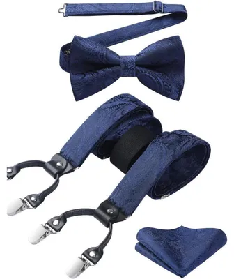 Produktbild von Hosenträger Set Herren 3,5 cm Y-Form 6 Clips Elastisch Längenverstellbar Navy Blau Paisley