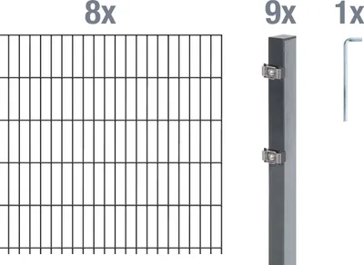 Produktbild von Alberts Doppelstabmatten Zaun, Höhe 140 cm, Länge 16 m, Zaun-Komplettset zum Einbetonieren, anthrazit, Pfosten 60x40 mm