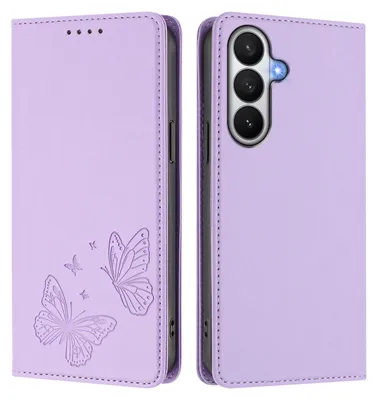 Image de Étui en cuir pour Samsung Galaxy S26, motif papillon, étui portefeuille à rabat avec support, violet clair