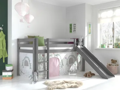Produktbild von Vipack Spielbett Pino inkl. Rutsche mit Textilset Vorhang "Birdy"