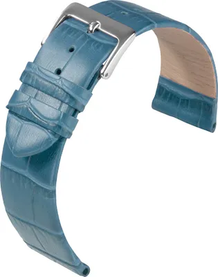 Produktbild von Eulit Rainbow Uhrenarmband Kalbsleder hellblau Krokoprägung flach, Anstoß:18 mm