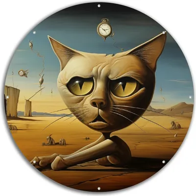 Produktbild von Wallario rundes Outdoor-Poster für Garten oder Balkon, Motiv Katze als Zeitwächter, 60 cm Durchmesser