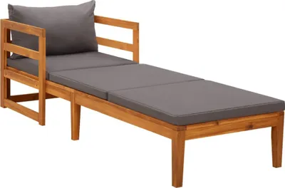 Image de The Living Store Chaise longue avec coussins gris foncé en bois massif d'acacia
