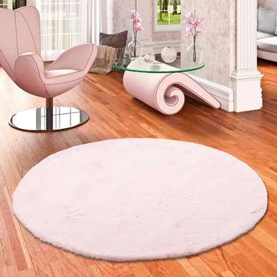 Produktbild von Luxus Super Soft Fellteppich Plush Rosa Rund , Größe:120 cm Rund