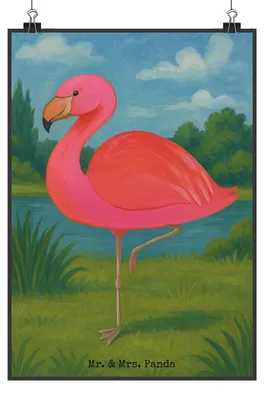Produktbild von Mr. & Mrs. Panda Bild Flamingo Classic Design DIN A0 - Weiß - Geschenk, Prächtig, Plakat, Ich, Deko, drucke, Wandbild, wanddeko, Spruch, Stolz, Rosa