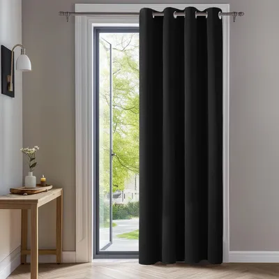 Productafbeelding van Deconovo Verduisterende gordijnen met oogjes, lichtdicht, voor deur, zwart – afmetingen H214 x B132 cm (1 stuk)
