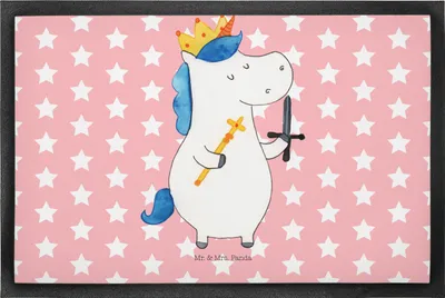 Produktbild von Mr. & Mrs. Panda fußmatte Einhorn König mit Schwert 50 x 75 cm - Rot Pastell - Geschenk, Ritter, Schmutzfänger, Einhörner, Unicorn, Gummimatte, Schmutzmatte, Mittelalter