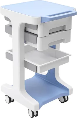 Produktbild von Salonwagen für Kosmetik - 3-stöckiger Rollwagen - 3 Ablagen - 2 Schubladen - ABS Kunststoff - Tragkraft 50 kg - 4 Rollen - 41x41x67 cm - Blau