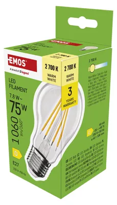 Productafbeelding van EMOS LED lamp, model FLM A60, 7,8W (equivalent van 75W), 1060 lumen, fitting E27, warm wit licht