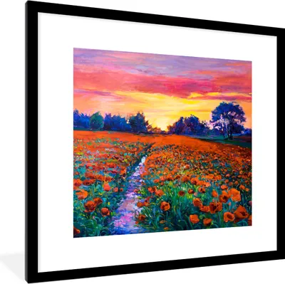 Produktbild von MuchoWow® Gerahmtes Poster Malerei - Natur - Blumen - Ölfarbe 40x40 cm - Poster mit Schwarzem Bilderrahmen Wandposter Rahmen Foto Bilder - Poster - Plakat im Rahmen