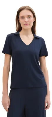 Produktbild von TOM TAILOR Damen Basic Polo-Shirt mit RIPP, Sky Captain Blue, XXS
