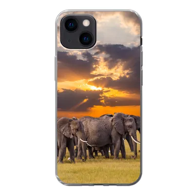 Produktbild von MuchoWow® Handyhülle Schutzhülle Hülle für iPhone 13 mini Elefant - Tiere - Gras - Sonnenuntergang - Natur Silikon Softcase Handy Hülle - Softcase