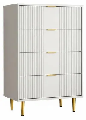 Produktbild von Kommode mit 4 Schubladen, abgerundete Kanten, Wäschekommode für Schlafzimmer oder Flur, Farbe: Warmweiß