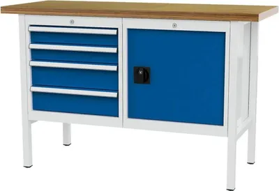 Produktbild von Forum Kastenwerkbank B1500mm 4 Schubladen 1 Tür RAL7035/5010, 4317784968935