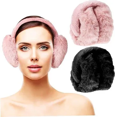 Immagine prodotto di Cappelli invernali - Cappelli invernali da donna - Set di 2 cappelli in peluche - Cappelli invernali - Protezione dal freddo e dal gelo - Paraorecchie per la stagione fredda - Nero/Rosso