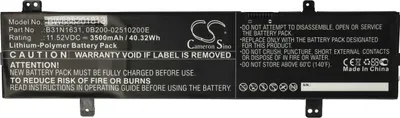 Produktbild von vhbw Akku Ersatz für Asus 0B200-02510200E, B31N1631 für Notebook (3500 mAh, 11,52 V, Li-Polymer)