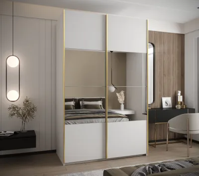 Produktbild von Zweitüriger Kleiderschrank SAMARA 4 - 150 cm, weiß/gold