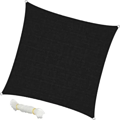 Produktbild von ECD Germany Sonnensegel Sonnenschutz 3,6x3,6 m quadrat, Anthrazit, 100% HDPE UV Schutz, wasserabweisend, wetterbeständig atmungsaktiv, inkl. Befestigungsseile, Schattenspender für Terrasse, Balkon und Garten