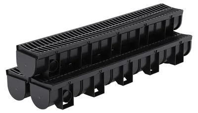 Image de Lot de 3 caniveaux de drainage en PEHD - Caniveau avec grille - Très résistant - Profil profond - Pour allées, piscines, terrasses et allées de jardin