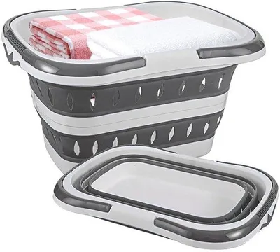 Immagine prodotto di Cesto portabiancheria pieghevole in plastica Unyqoos® da 50 litri – salvaspazio, pieghevole, grigio, 50 x 38,6 x 29 cm, con maniglie laterali per biancheria, giocattoli e trasporto