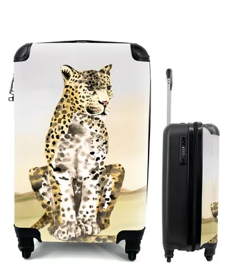 Produktbild von MuchoWow® Koffer Handgepäck Trolley Rollkoffer Kleine Reisekoffer mit 4 Rollen - Tiere - Dschungel - Leopard - Cabin Size < 55x40x23 cm & 55x40x20 cm - Fotokoffer - Kabinenkoffer - Boardgepäck - Reise-Box - Reisekoffer - Reisegepäck - Koffer mit Bild - Trolley für Kinder