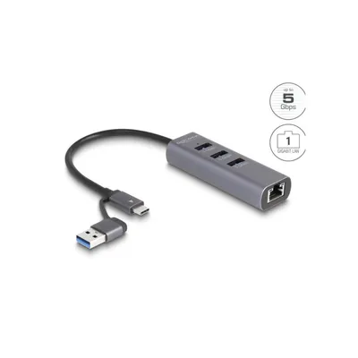 Immagine prodotto di Delock 64282 DELOCK 3 Port USB 5 Gbps Hub + Gigabit LAN mit USB Type-C