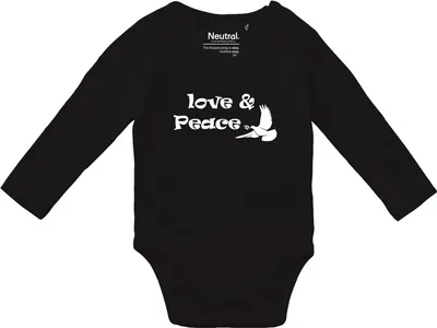 Produktbild von Huuraa Baby Body Love & Peace 68 Black  Baumwolle Fairtrade Langarmbody Geschenkidee