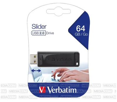 Produktbild von VERBATIM 98698 Store 'n' Go Slider USB-Stick USB 2.0 Schwarz 64 GB 10 MB/s
