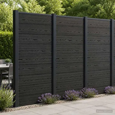 Immagine prodotto di Maison Exclusive - Pannello per recinzione 95 x 186 cm, materiale composito legno-plastica (WPC) e alluminio, colore nero