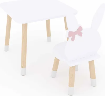 Produktbild von Dekormanda-Quadratischer Tisch und Stuhl für Baby in Hasenform, weiß