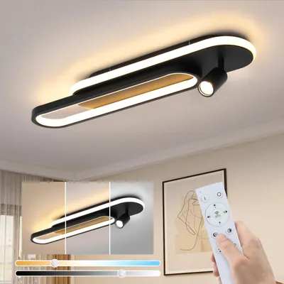 Image de ZMH Plafonnier LED Salon Plafonnier 46W Noir Variable Spot de plafond Télécommande Lampe de cuisine Moderne 3000K - 6500K Lampe de chambre