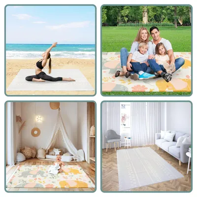 Obrázok produktu pre Obojstranná skladacia penová podložka 180 x 120 x 1 cm - Exotickí sloni/jemná sivá