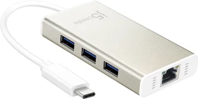 Produktbild von j5create JCH471-N USB-C™ Gigabit Ethernet & Hub Multi Adapter, Kabelgebunden, USB Typ-C, 10,100,1000 Mbit/s, IEEE 802.1Q, IEEE 802.3, IEEE 802.3ab, IEEE 802.3az, IEEE 802.3u, IEEE 802.3x, Aluminium, Weiß, 5 Gbit/s