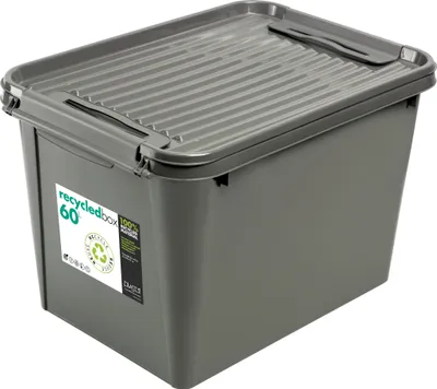Image de Boîte de rangement Recyclet avec couvercle et roulettes 60L gris 55 cm