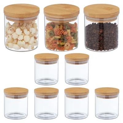 Vorratsdosen-Set 9er, Glas, 500 ml, Bambusdeckel, luftdicht