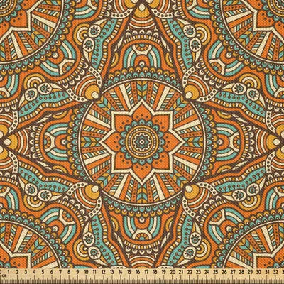 Produktbild von ABAKUHAUS traditionell Satin Stoff als Meterware, Böhmischer marokkanischer Stern mit dekorativen Rolle zeichnet Kurven-Weinlese-Illustration, 5 M (148 x 500 cm), Mehrfarbig