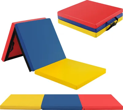 Produktbild von GOPLUS Weichbodenmatte, 180 x 60 x 5 cm Yogamatte rutschfest mit Klettverschlüssen & Tragegriffen, Gymnastikmatte klappbar aus Kunstleder, Bunt