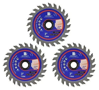 Obrázok produktu pre Pílový kotúč 75 mm, 24 zubov, s tvrdokovovými zubami, určený na rezanie dreva, plastov, PVC, akrylu a kompozitných materiálov, 3 kusy