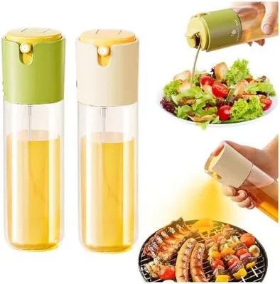 Produktbild von 2 Stück Ölsprüher 300ml Glas Öl Sprühflasche 2 in 1 Oil Dispenser Küche Transparent Oil Spray Bottle für küche Heißluftfritteuse, Grillen, Backen, Kochen
