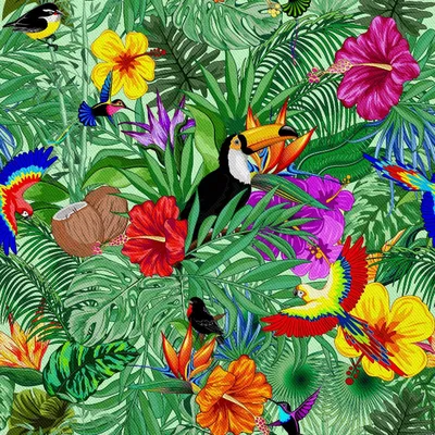 Image de OUTDOOR DECOSTOFFS OXFORD - Motif Oiseaux exotiques dans la jungle