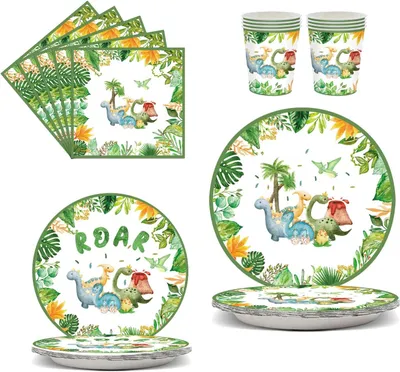 Produktbild von Papiergeschirr Dinosaurier Party, 50-teilig, für 10 Personen, Partygeschirr