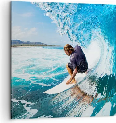 Produktbild von Bild auf Leinwand - Leinwandbild - Surfen Surfer Ozean Welle - 60x60cm - Wand Bild - Wanddeko - Leinwanddruck - Bilder - Kunstdruck - Wanddekoration - Leinwand bilder - Wandkunst - AC60x60-2785