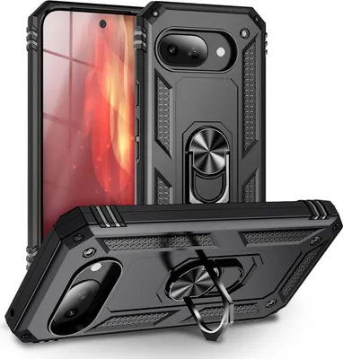 Produktbild von NALIA Panzerhülle für Google Pixel 9a – Ring-Ständer 360° & für Magnet-Halterung – RINGDEFEND (Stoßfestes Cover) – Marke aus Berlin – Schwarz